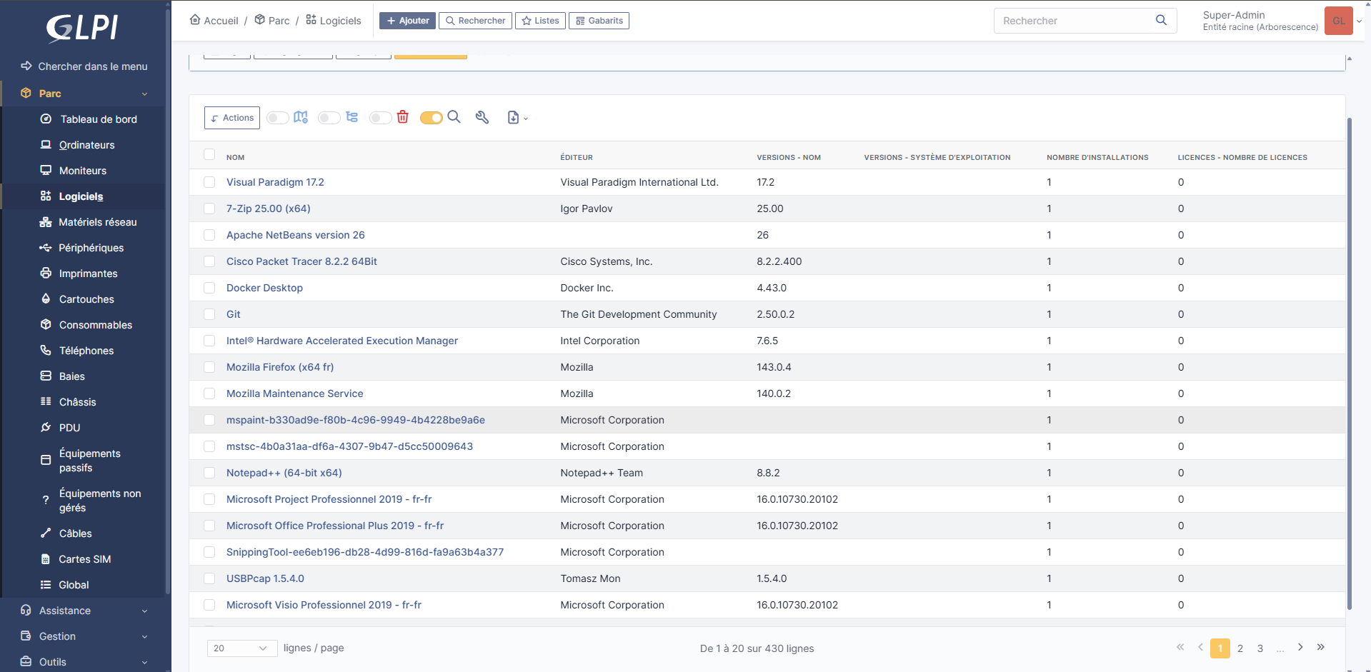 Inventaire logiciels GLPI